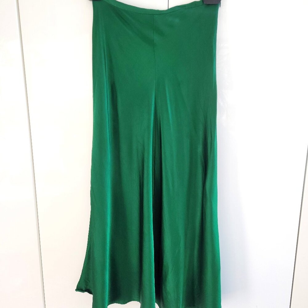 Zara Emerald Green Satin Midi Skirt Size XS